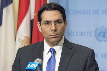 Ambassador Danon speaks to the press. Preceding the United