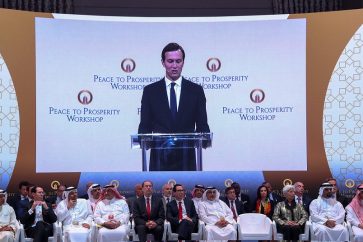 White House senior adviser Jared Kushner speaks at the "Peace to Prosperity" conference in Manama, Bahrain, June 25, 2019. Peace to Prosperity Workshop/Handout via REUTERS ATTENTION EDITORS - THIS IMAGE WAS PROVIDED BY A THIRD PARTY. NO RESALES. NO ARCHIVES.