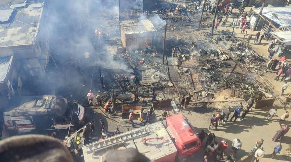 'Israël' a frappé le mercredi 9 octobre 2024 des tentes de Palestiniens dans l’hôpital Al-Yemen Al-Saïd à Jabalia, dans la bande de Gaza. ©Fars News