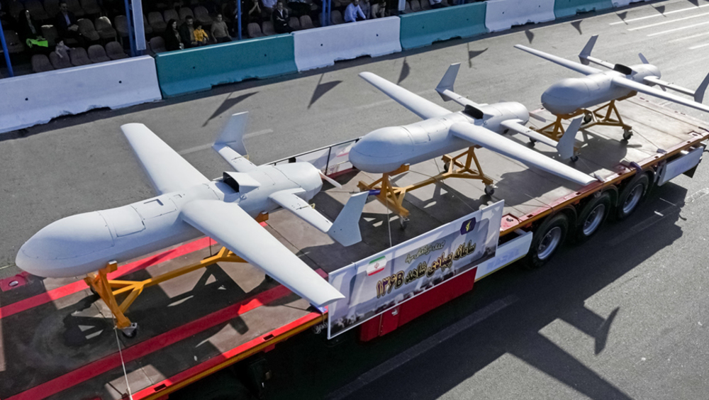 Les drones iraniens Shahed-136B lors d'un défilé militaire à Téhéran. (Archives)